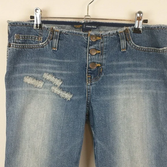 Y2K Vintage Abercrombie & Fitch Womens Cut Off Raw Waist Crop Button Fly Jeans 4 - Picture 2 of 13